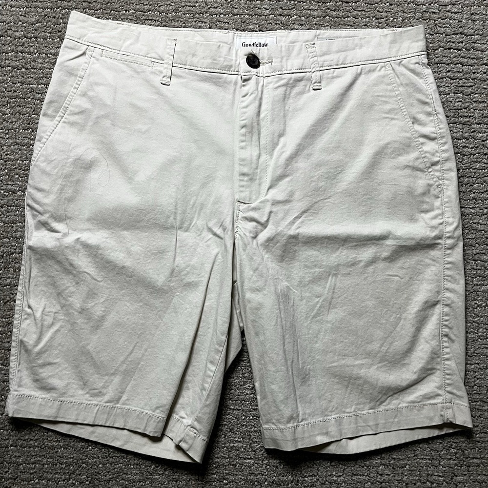 Goodfellow &‎ Co Mens 32 Off White Chino Flat Front Shorts 9" Inseam RN17730
